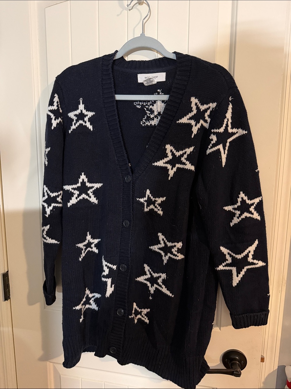 Workshop Republic Clothing Navy Cardigan with White Star Pattern